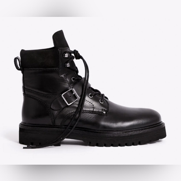 New ALLSAINTS Combat Boots • Paulina Black Leather • Lace Up Buckle 8 9 … - Picture 2 of 4